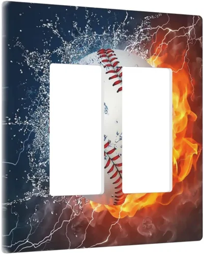 Vista 2 de Cubierta decorativa de interruptor de luz basculante doble de béisbol, placa de pared de 2 gang, cubierta de toma de corriente eléctrica, placa