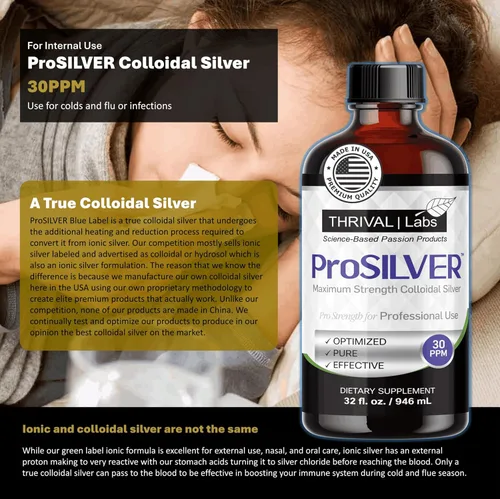 Vista 2 de ProSILVER Black Label Pro-Strength Plata coloidal para apoyo inmunológico, 30 PPM de fuerza máxima para uso profesional, botella de vidrio oscuro