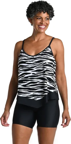 Vista 23 de Maxine of Hollywood Traje de baño tankini con cuello en V para mujer Negro/ Isla Verde