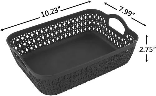 Vista 3 de 6-Pack Gray Small Plastic Storage Baskets Tray with Handle, Plastic Organizing Baskets