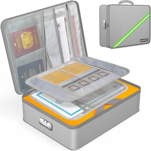 Vista 12 de Noiposi Organizador de Documentos con Aislamiento Térmico de 5200℉, Caja de Documentos Impermeable e Ignífuga con Cerradura, Caja de Almacenamiento