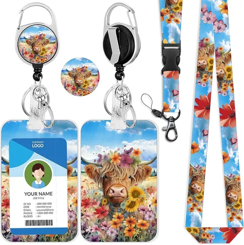 Vista 115 de Portatarjetas blanco con cordón para tarjetas de identificación, carrete retráctil negro con clip de mosquetón, tarjetero de identificación