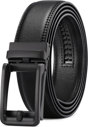 Vista 12 de SENDEFN Cinturón de vestir casual de cuero para hombre de 1 3/8 pulgadas con hebilla de clic ajustable automática con caja de regalo A-negro-71gs