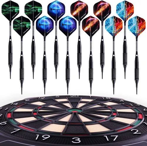 Vista 8 de WIN.MAX Darts Plastic Tip - Soft Tip Darts Set - 12 Pcs 18 Gram with 100 Extra Dart Tips 12 Flights Flight Protectors and Wrench for Electronic Dart