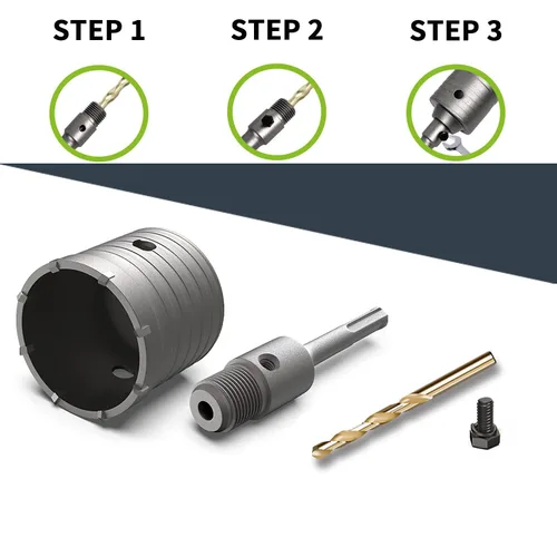 Vista 4 de Sierra de agujero de hormigón de 1.378 in, con vástago SDS Plus de 7.874 in y dientes de aleación de tungsteno, broca de sierra de pared de 1.3