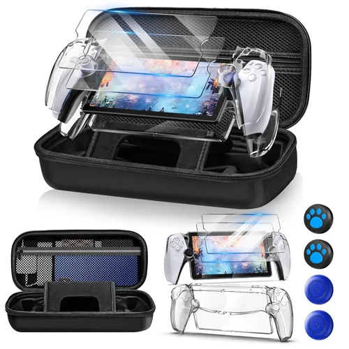 Auarte 12 in 1 Accessories Set for Playstation Portal Remote Player, Hard Carrying Case for PS Portal with Clear Skin Case for PS5 Portal, 2 Screen