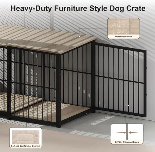 Vista 4 de Mueble de jaula grande para perros grandes, muebles retráctiles para perreras, perrera de madera para interiores, muebles de jaula para perros