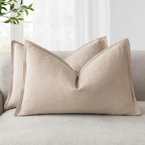 Vista 78 de Foindtower Paquete de 2 fundas de almohada decorativas de lino y liso, funda de cojín decorativa suave, estilo bohemio campestre para silla, sofá