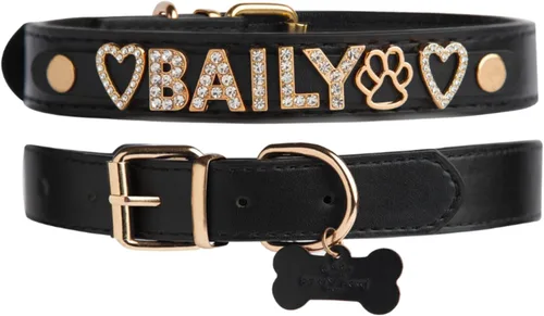 Vista 14 de Collar de perro personalizado Paws Paws Miami para perros extra pequeños, personalizado con nombre en iniciales de circonita cúbica chapadas en oro