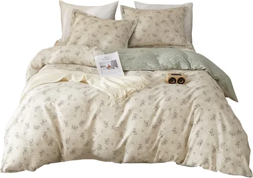 Vista 65 de EAVD - Juego de funda nórdica con motivos florales botánicos, tamaño King, 100 % algodón, suave y reversible, 2 fundas de almohada, funda de edredón