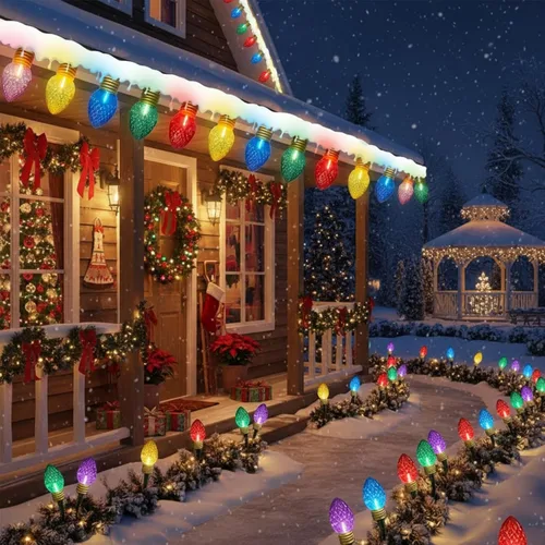 Vista 8 de Luces de Navidad Jumbo de 16 pies, Luces de Cadena Navideñas C7 Jumbo para Decoraciones al Aire Libre con 10 Bombillas Multicolor Grandes