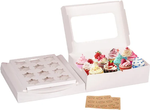 Yeplan 20 paquetes de cajas para cupcakes, cajas para cupcakes de 12 unidades con ventana transparente, cajas para galletas de 13.4x9.8x4 pulgadas,