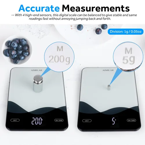 Vista 3 de AIMILAR Food Scale, Chargeable LED Display 22lb with USB C Rechargeable Digital Kitchen Food Weight Scale for Baking and Cooking with Ounces and