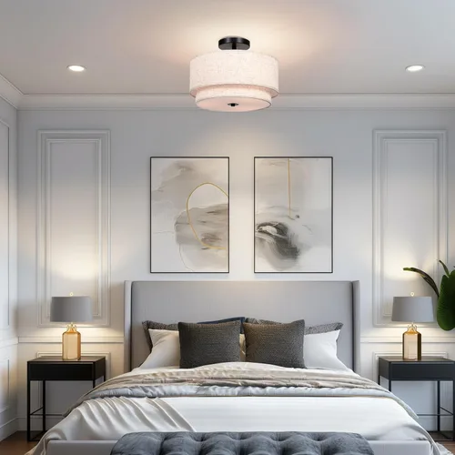 Vista 3 de FRIDEKO HOME Lámpara de techo semiempotrada de 3 luces, moderna, cerca del techo, con 2 capas de tela, para dormitorio, sala de estar, cocina