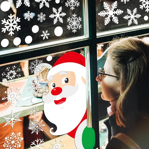 Vista 3 de 406pcs Christmas Window Clings for Glass Windows Christmas Window Decals Snowflakes Christmas Decorations Christmas Window Stickers for Kids Holiday