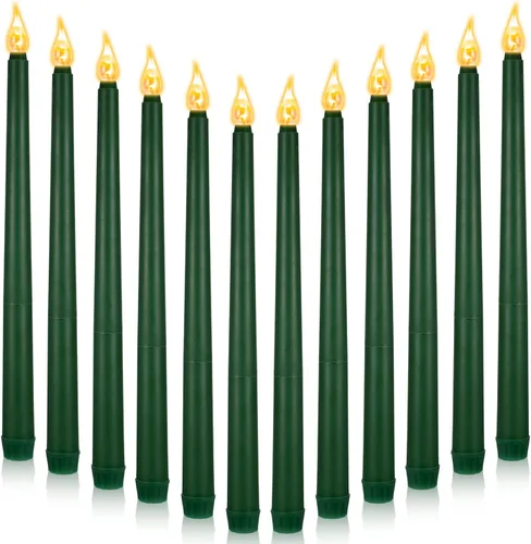 CHENGU 12 velas LED cónicas sin llama, sin llama, velas de cena sin goteo para el día de Acción de Gracias, bodas, iglesia, Hanukkah, Navidad Verde