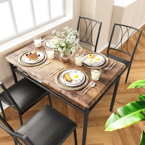 Vista 16 de Amyove Mesa de cocina y sillas para 4, juego de mesa de comedor para 4 personas con sillas tapizadas, juego de mesa de cocina rectangular de metal