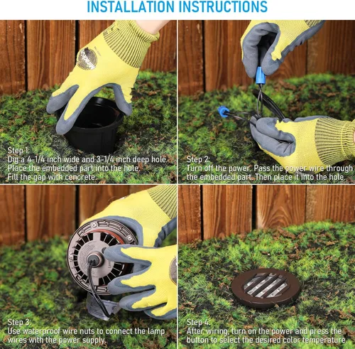 Vista 8 de LEONLITE Dia. Luces de pozo LED para paisaje de 4 pulgadas empotradas en el suelo, parte superior enrejillada, 5 temperaturas