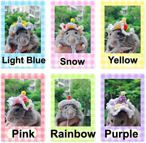 Vista 5 de Sombrero de hámster, mini animales pequeños con correa ajustable, encantadores sombreros pequeños de punto a mano para lagarto, conejillo de indias