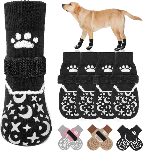Vista 7 de BEAUTYZOO Calcetines antideslizantes para perros pequeños, medianos y grandes, protector de patas de perro con agarre para suelos de madera dura