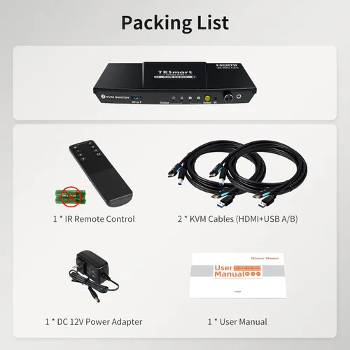 Vista 9 de TESmart Interruptor KVM USB 3.0 HDMI 1 Monitor 2 Computadoras 4K@60Hz, Audio L/R y Micrófono, Emuladores EDID de 2 Puertos, Cambio de Teclas