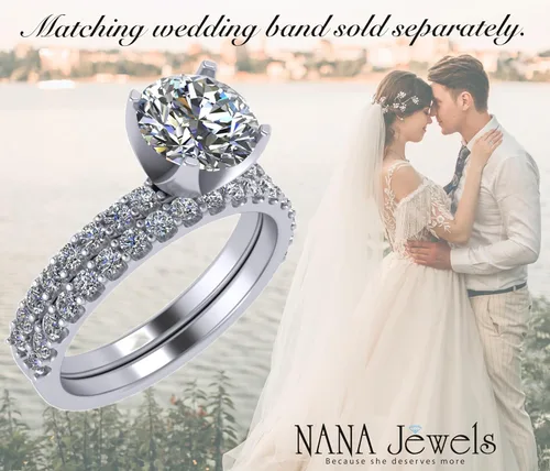 Vista 6 de NANA Jewels - Anillo de compromiso de plata de ley con diamantes de imitación, solitario redondo de 1,00 a 4,00 quilates