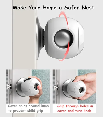 Vista 6 de Paquete de 4 fundas para pomos de puerta de seguridad para bebés, paquete de 4 protectores de manija de puerta a prueba de niños, ajuste universal