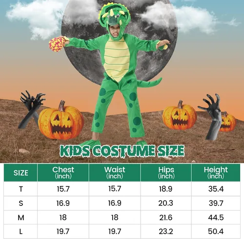 Vista 3 de LIZHOUMIL Disfraz de dinosaurio de Halloween, disfraz de Triceratops de lujo, color naranja para niños
