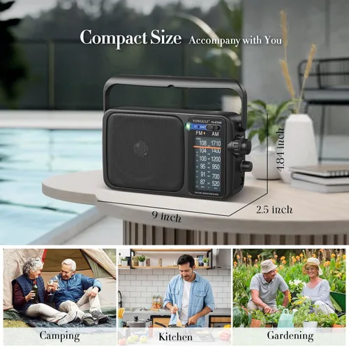 Vista 7 de Radio AM FM con la mejor recepción, transistor AM FM portátil Bluetooth, radio a batería o alimentación de CA, dial grande, conector
