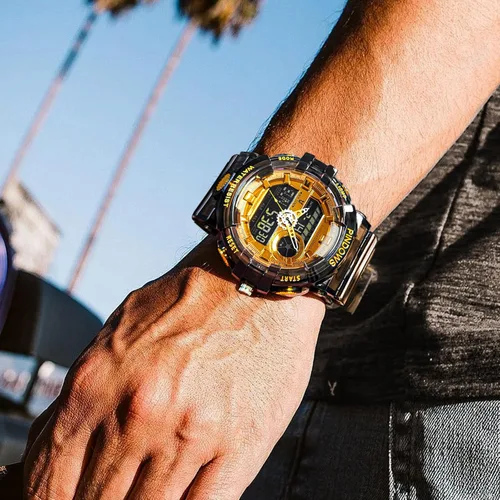 Vista 2 de PINDOWS Reloj para Hombre, Reloj Analógico Digital Resistente al Agua 50M, Reloj Electrónico para Deportes al Aire Libre, Fecha, Multifunción, LED