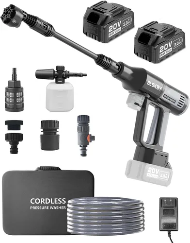 Lavadora a presión portátil inalámbrica con adaptador de grifo - 2 paquetes de baterías 1200 PSI Lavadora de energía inalámbrica operada por batería