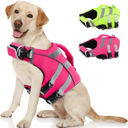 Vista 15 de Kuoser Chaleco salvavidas para perros con rayas reflectantes, chaleco ajustable de alta visibilidad, salvavidas Ripstop, preservador de mascotas