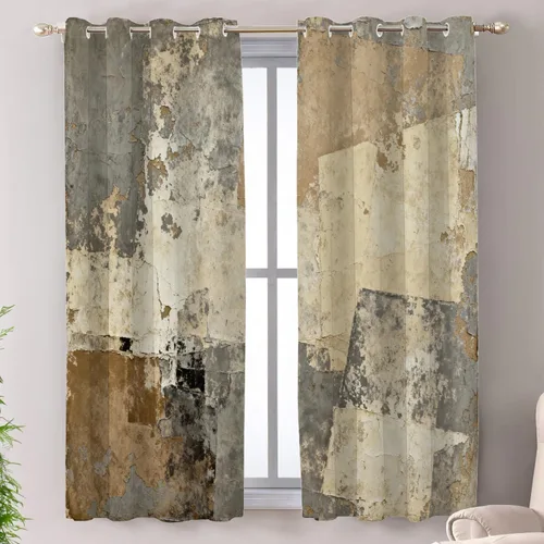 Vista 48 de Shrahala Beige and Orange Abstract Art Brushstrokes Tier Curtains for Kitchen Windows, Abstract Oil Paint Cafe Curtain Multilayer Polyester Blackout