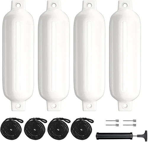 Vista 10 de Defensas de Barco Paquete de 4 4.5"/5.5"/6.5"/8.5" Defensas Marinas Inflables con Nervaduras con Líneas de Defensa 6.5ft Agujas y Bomba para Ojos
