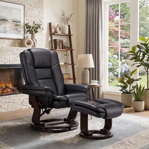 Vista 18 de Sillón reclinable giratorio con sofá reclinable otomano, reposapiés, juego Beige