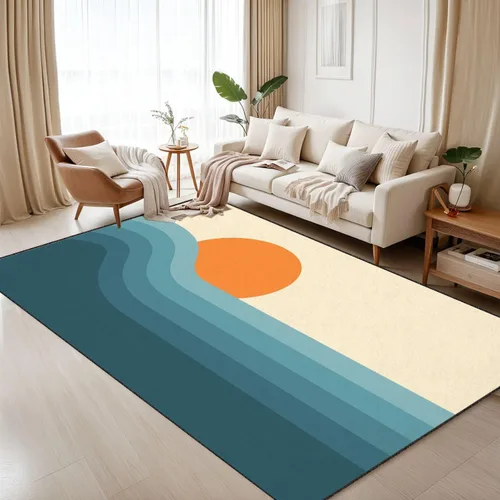 6x9 Area Rugs Rugs for Bedroom Washable Rug Retro Abstract Sunset Landscape 70s Style mid Century Modern Carpet Carpet for Bedroom Living Room