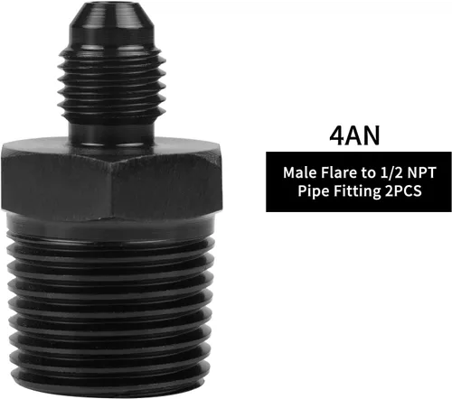Vista 3 de Adaptador de Conexión 4AN Macho Flare a 1/2 NPT Adaptador Recto de Manguera de Línea de Combustible de Aluminio Anodizado Negro Accesorios