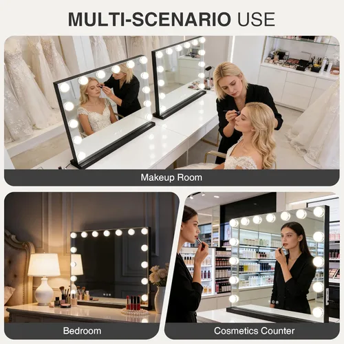 Vista 7 de Espejo de maquillaje con luces, espejo de tocador Hollywood con 3 modos de color, espejo de tocador iluminado con bombillas LED regulables y aumento