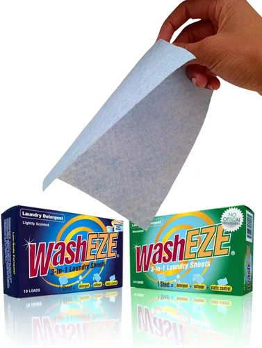 Vista 6 de WashEZE Cápsulas de detergente 3 en 1, 10 unidades, sin perfume, portátil, cumple con la TSA, antimanchas, suavizante de tela, protector estático