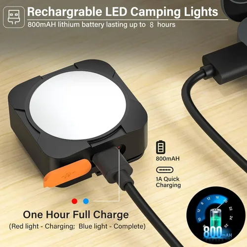 Vista 4 de Luces de Campamento Recargables FLY2SKY 2 Piezas Luces Negras para Tienda de Campaña Mini Linterna Linterna LED Portátil de Campamento Equipo