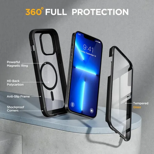 Vista 2 de Miracase Funda Magnética para iPhone 13 Pro Max de 6.7 pulgadas, (Compatible con MagSafe) Funda Protectora Transparente de Cuerpo Completo Mejorada
