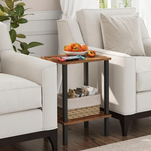 Vista 117 de TUTOTAK TB01BMW034 - Mesa auxiliar, mesita de noche con estante de almacenamiento de 2 niveles, para espacios pequeños