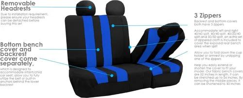 Vista 6 de FH Group - Juego completo de tres filas con fundas para asientos de automóvil a rayas de 7 plazas con funda para volante y almohadillas