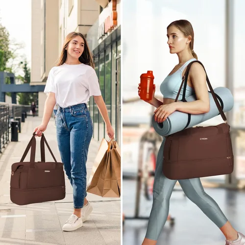 Vista 7 de ETRONIK Bolsa de gimnasio para mujer, bolsa de viaje con puerto de carga USB, K-café, Bolsa de gimnasio con puerto de carga USB