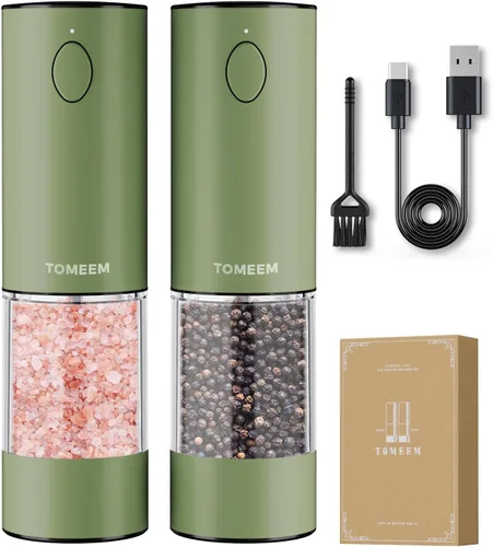 Vista 16 de TOMEEM Juego de molinillo eléctrico de sal y pimienta de mayor capacidad, recargable con luces LED, molinillo automático de pimienta y sal de acero