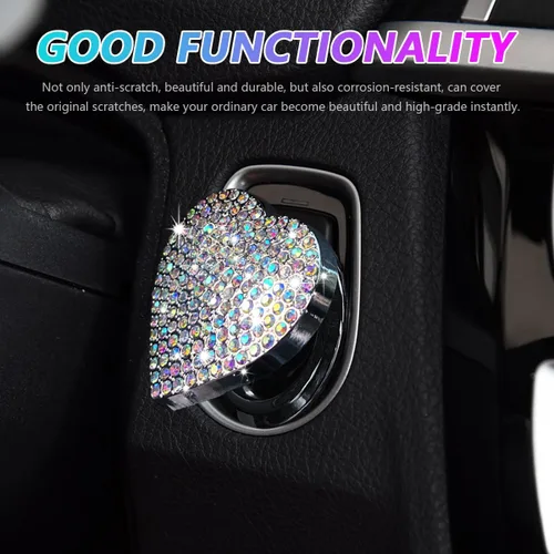 Vista 6 de Cubierta brillante para botón de arranque del motor del automóvil, calcomanía de botón de arranque en forma de corazón con diamantes, calcomanía