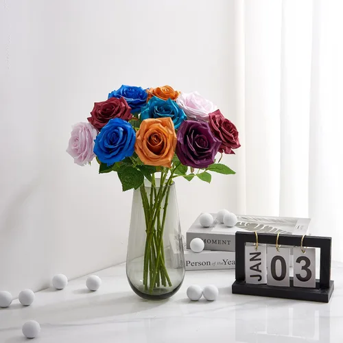 Vista 12 de 10 rosas artificiales abiertas, tallos de rosas artificiales para arreglos de boda, ramo de novia, centro de mesa, flores de seda sintética falsas