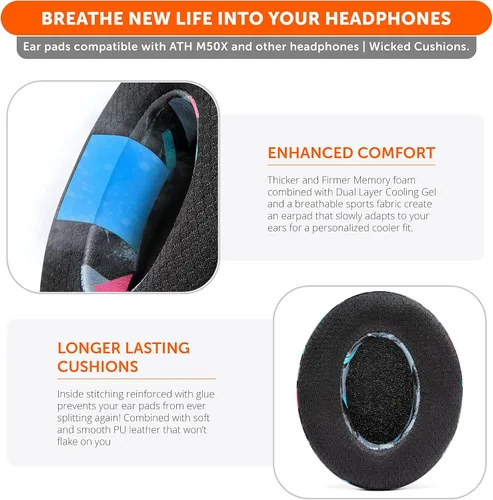 Vista 3 de Almohadillas de repuesto de gel de enfriamiento de tela híbrida WC Freeze - Compatibles con HyperX Cloud, Steelseries Arctis, ATH M50X, Turtle Beach