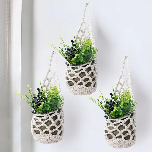 Vista 12 de Paquete de 2 Maceteros de Pared para Plantas de Interior, Colgador de Plantas de Macramé Macetero de Pared, Colgador de Plantas, Macetero Colgante