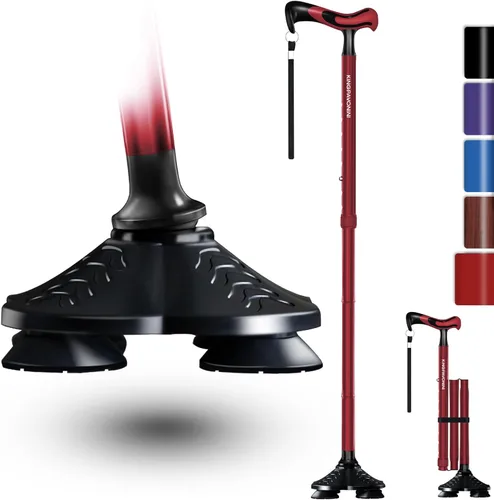 Vista 9 de KingPavonini - Bastón para caminar para hombres y mujeres, estabilidad, bastón plegable que se sostiene solo, mango ergonómico con base cuadrada